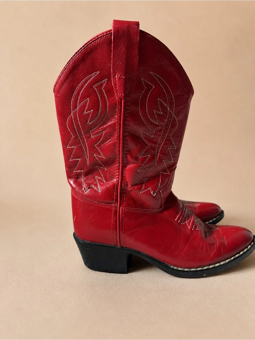 Old West Girls Size 2D Red Leather J Toe Western Cowboy Boots 8116